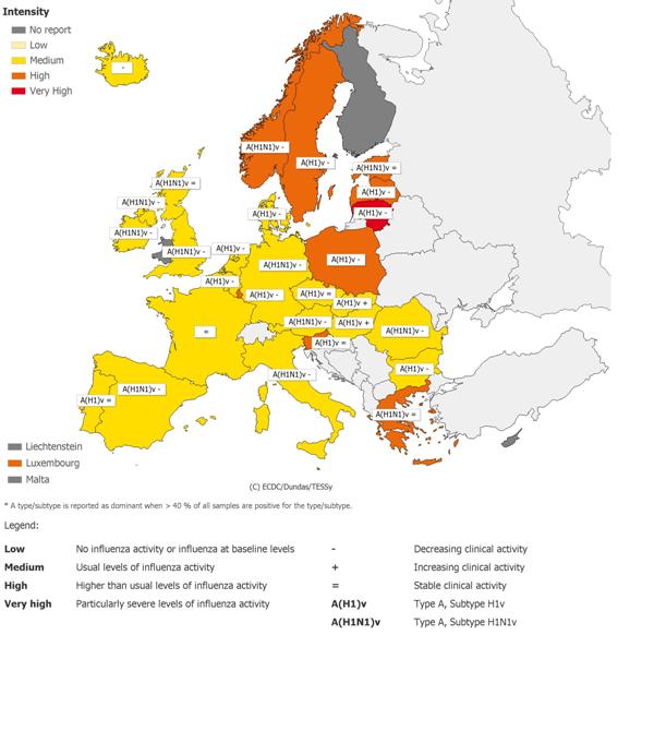 Răspândirea virusului AH1N1 în Europa