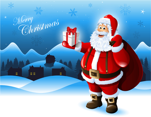 Santa Claus holding a gift box greeting card design