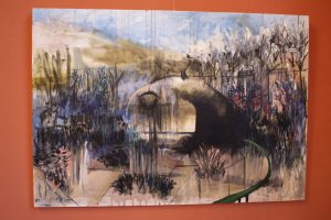 Grădină - Alexandra Câmpianu Inspirată fiind de picturile lui Francis Bacon și folosind o tehnică care-i este dragă, pictura în ulei, Alexandra creează imagini parcă desprinse din universul lui Hieronymus Bosch.